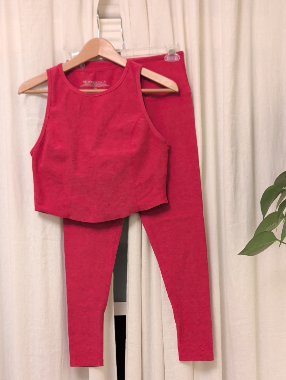 Beyond Yoga Hot Pink Cropped Tank & High-Waist Leggings Set
